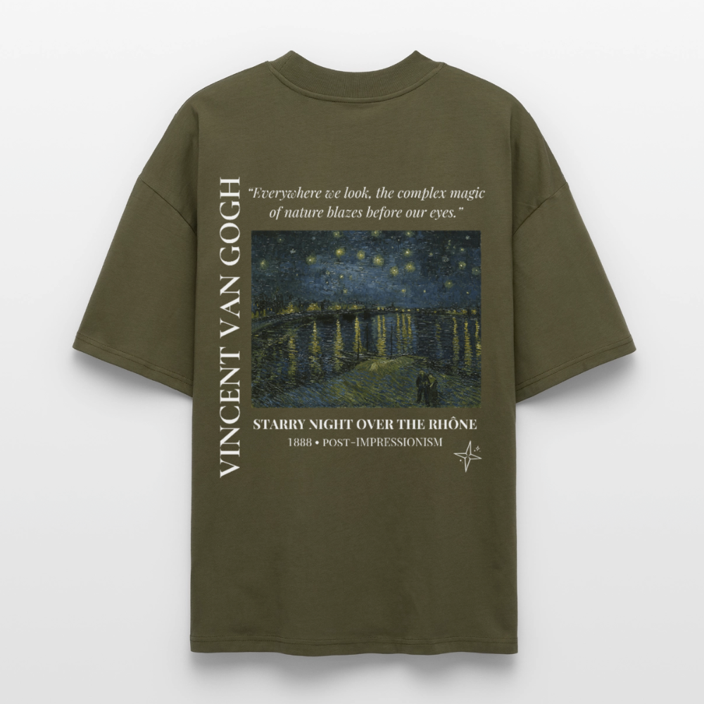 STARRY NIGHT OVER THE RHÔNE Oversized Unisex Organic T-shirt - Dark - khaki