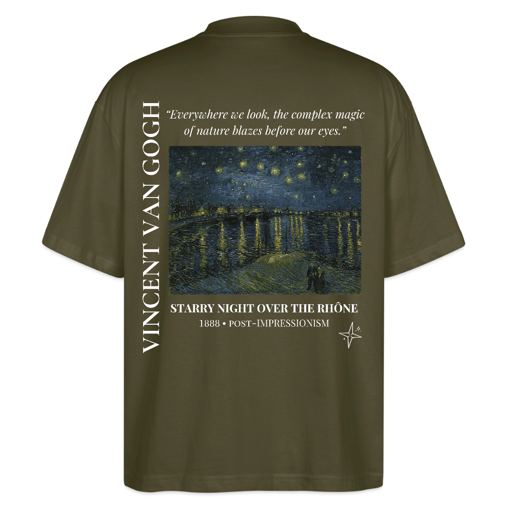 STARRY NIGHT OVER THE RHÔNE Oversized Unisex Organic T-shirt - Dark - khaki