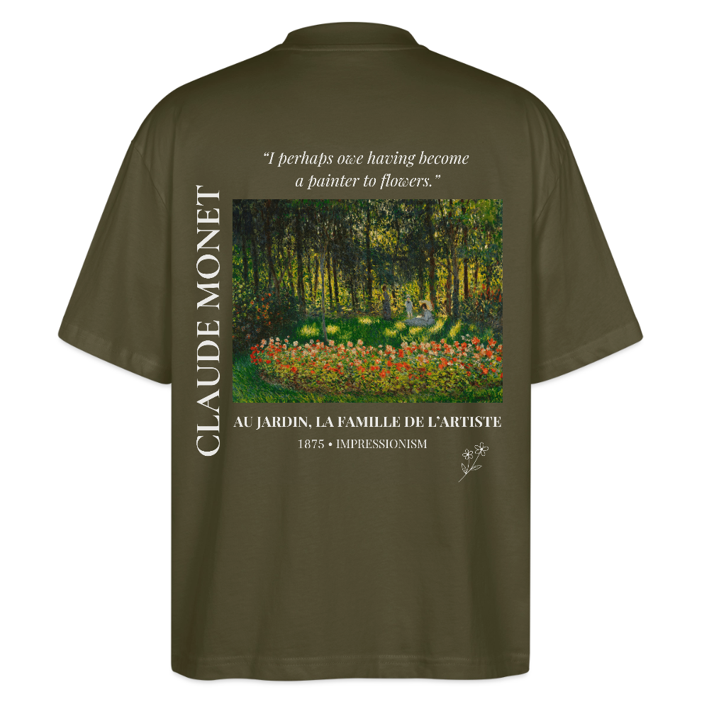 AU JARDIN, LA FAMILLE DE L’ARTISTE Oversized Unisex Organic T-shirt - Dark - Khaki