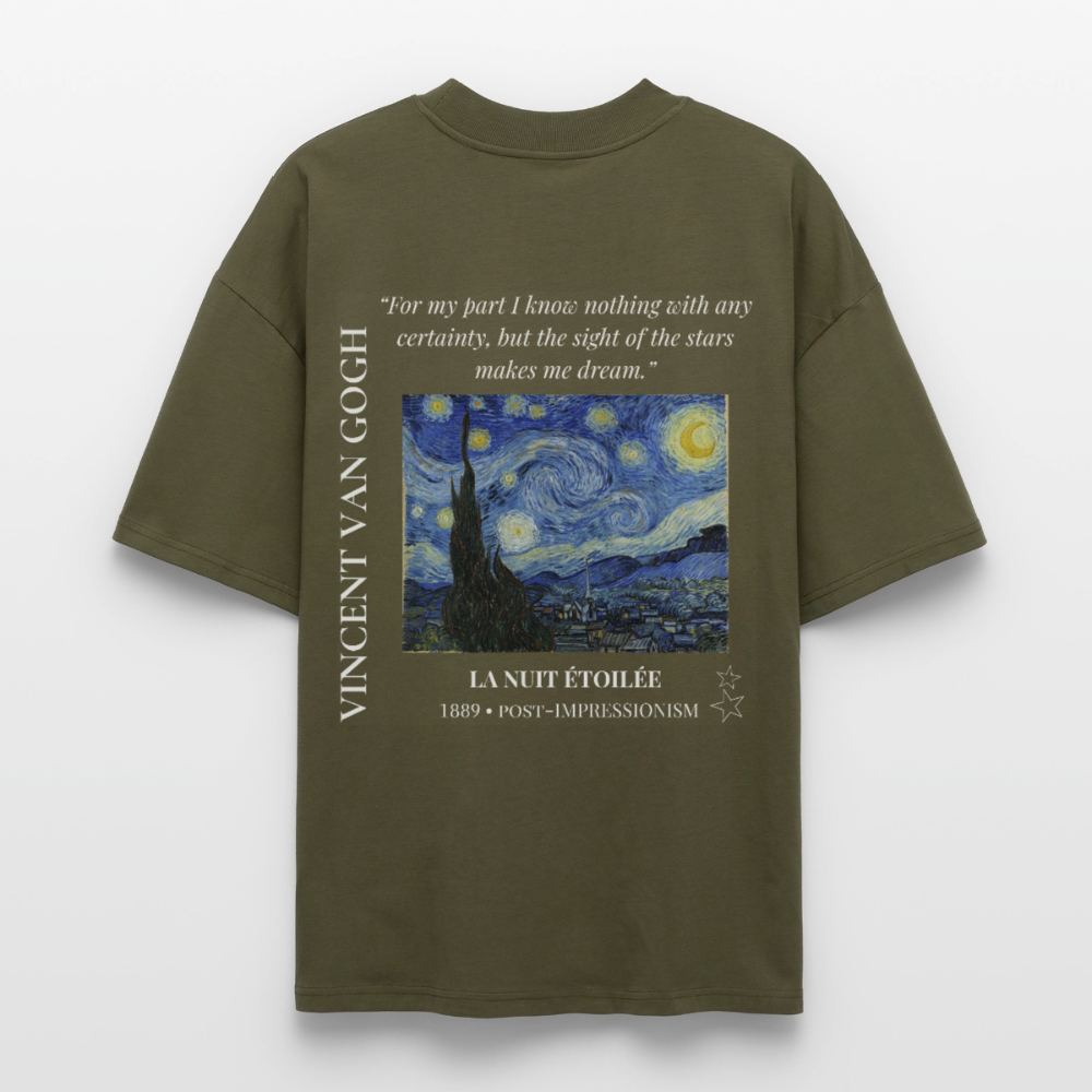 LA NUIT ÉTOILÉE Oversized Unisex Organic T-shirt - Dark - khaki