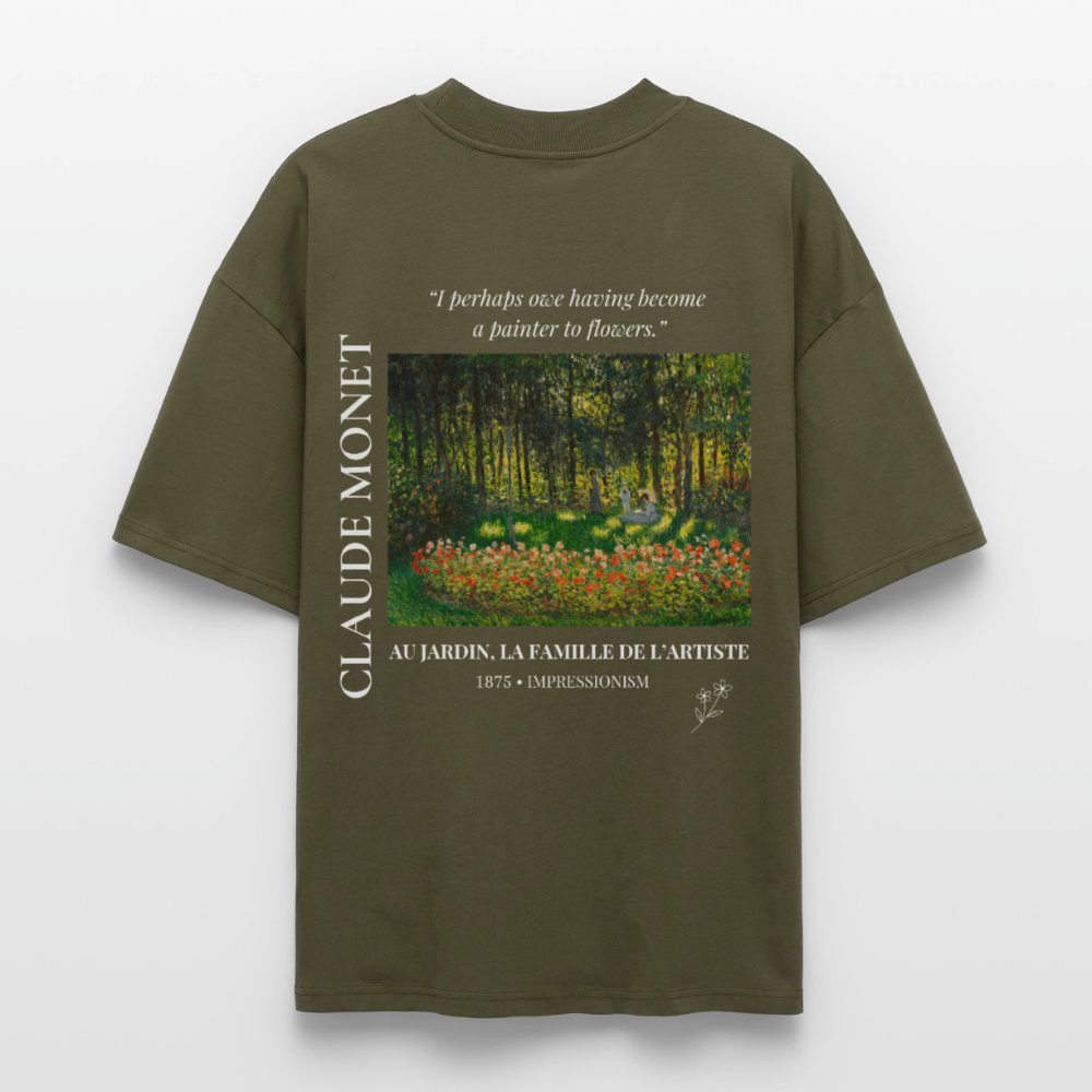 AU JARDIN, LA FAMILLE DE L’ARTISTE Oversized Unisex Organic T-shirt - Dark - Khaki